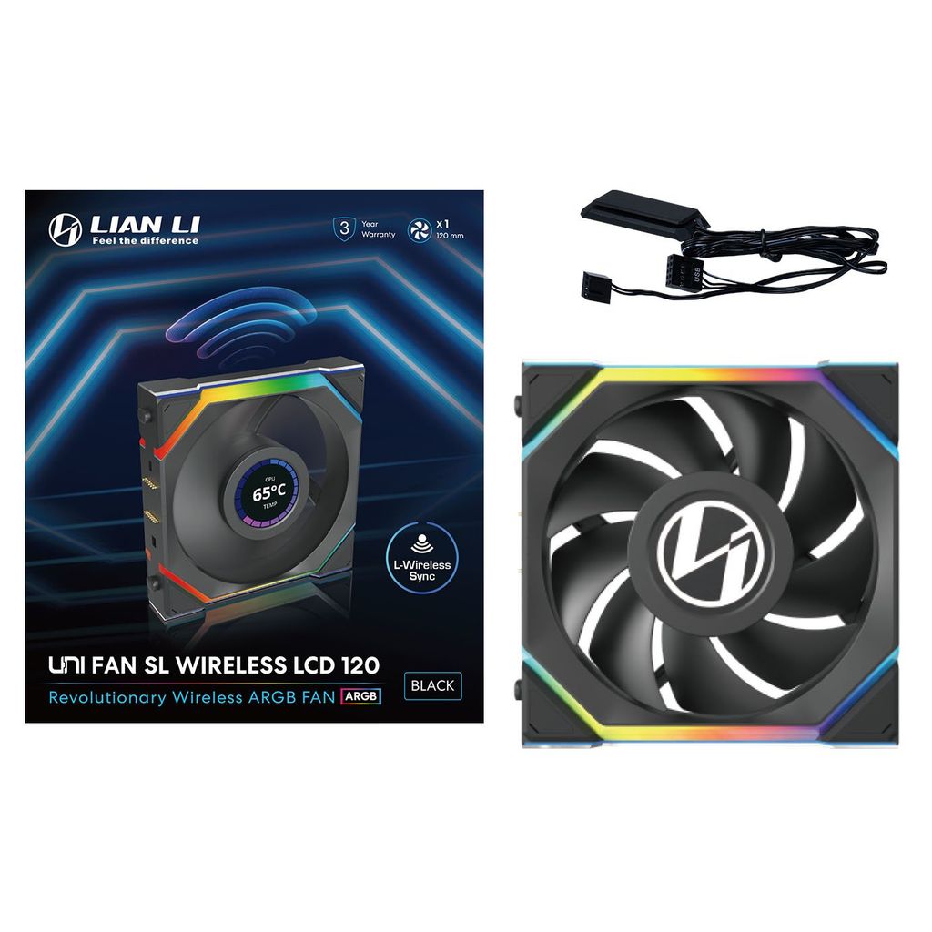 Fan Case LIAN LI UNI FAN SL WIRELESS LCD 120 | SINGLE PACK - BLACK (1 QUẠT LCD - CÁNH THUẬN)