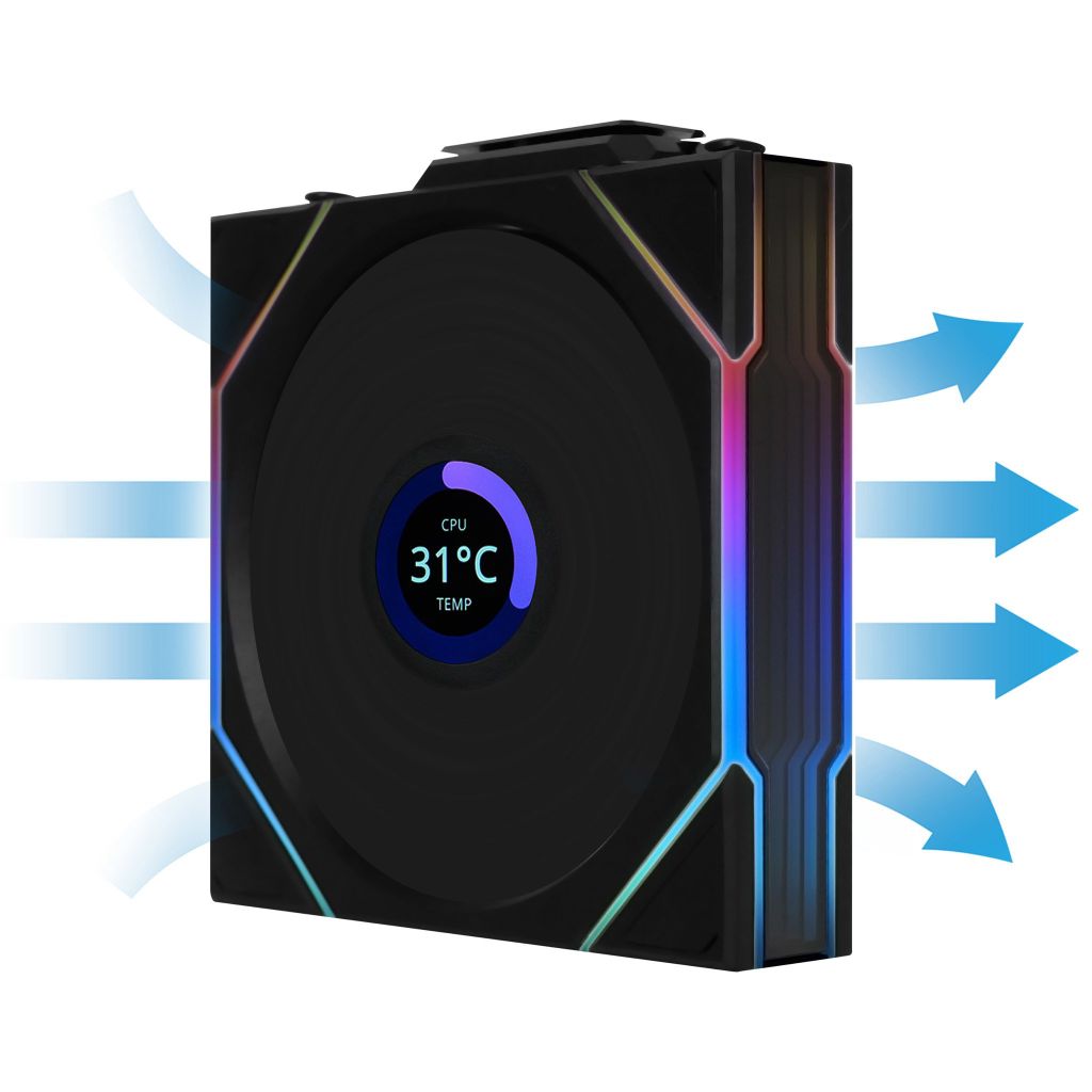 Fan Case LIAN LI UNI FAN TL WIRELESS LCD 120 | TRIPPLE PACK - BLACK (BỘ 3 CÁI KÈM HUB USB - CÁNH THUẬN)