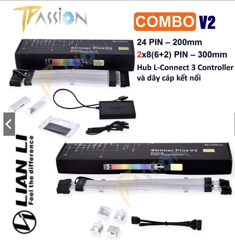 Dây nguồn nối dài LIAN LI Strimer Plus V2 thế hệ thứ 2 LED ARGB 24Pin, 2x8Pin, 3x8Pin VGA