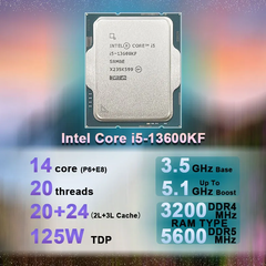 Bộ vi xử lý CPU Intel Core i5 - 13600KF (5.1 GHz, 14 Nhân 20 Luồng, 24MB Cache, Raptor Lake) - Socket LGA1700