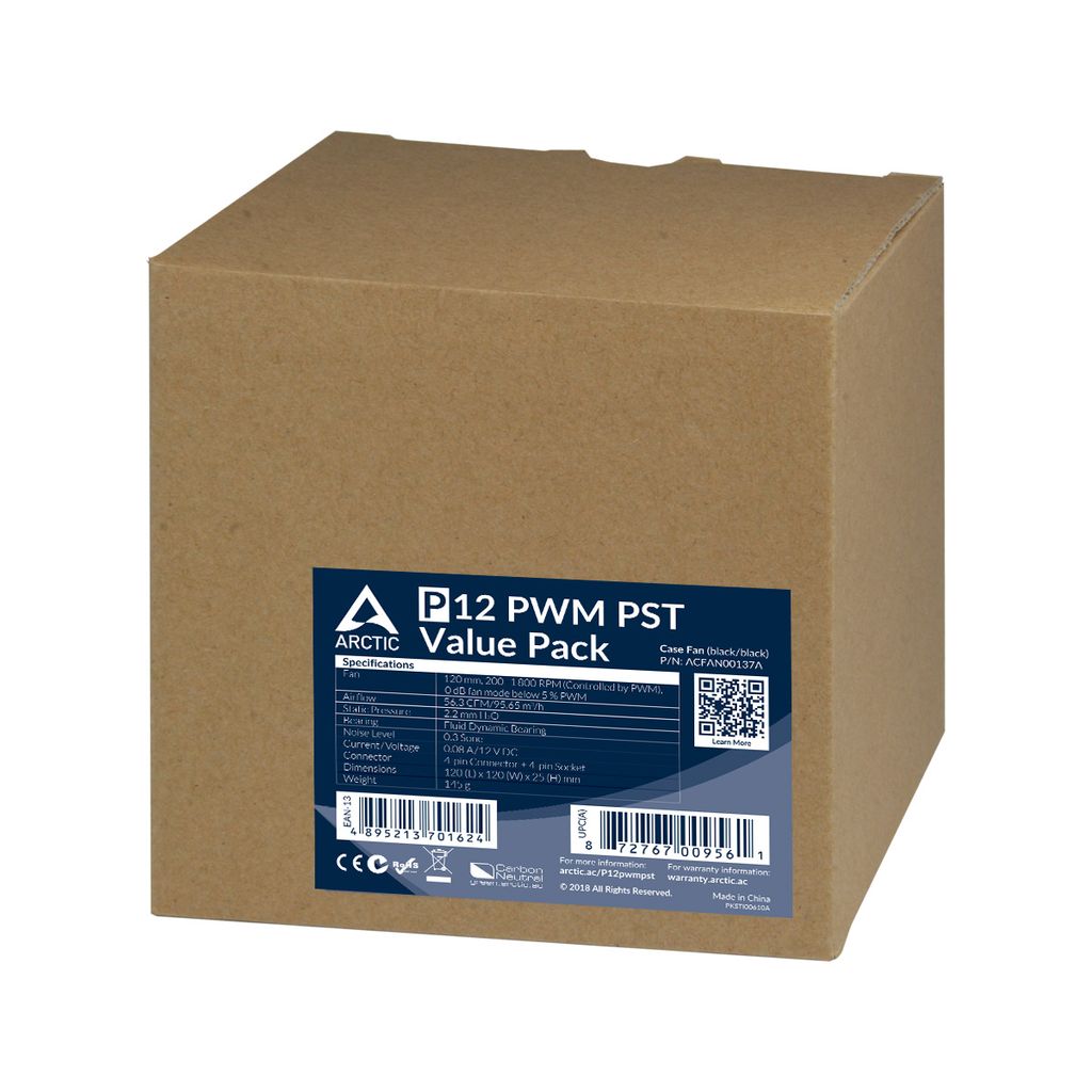 Bộ kit 5 quạt tản nhiệt  Arctic P12 PWM PST Fan Black - Pack 5 Fan Case (ACFAN00137A)