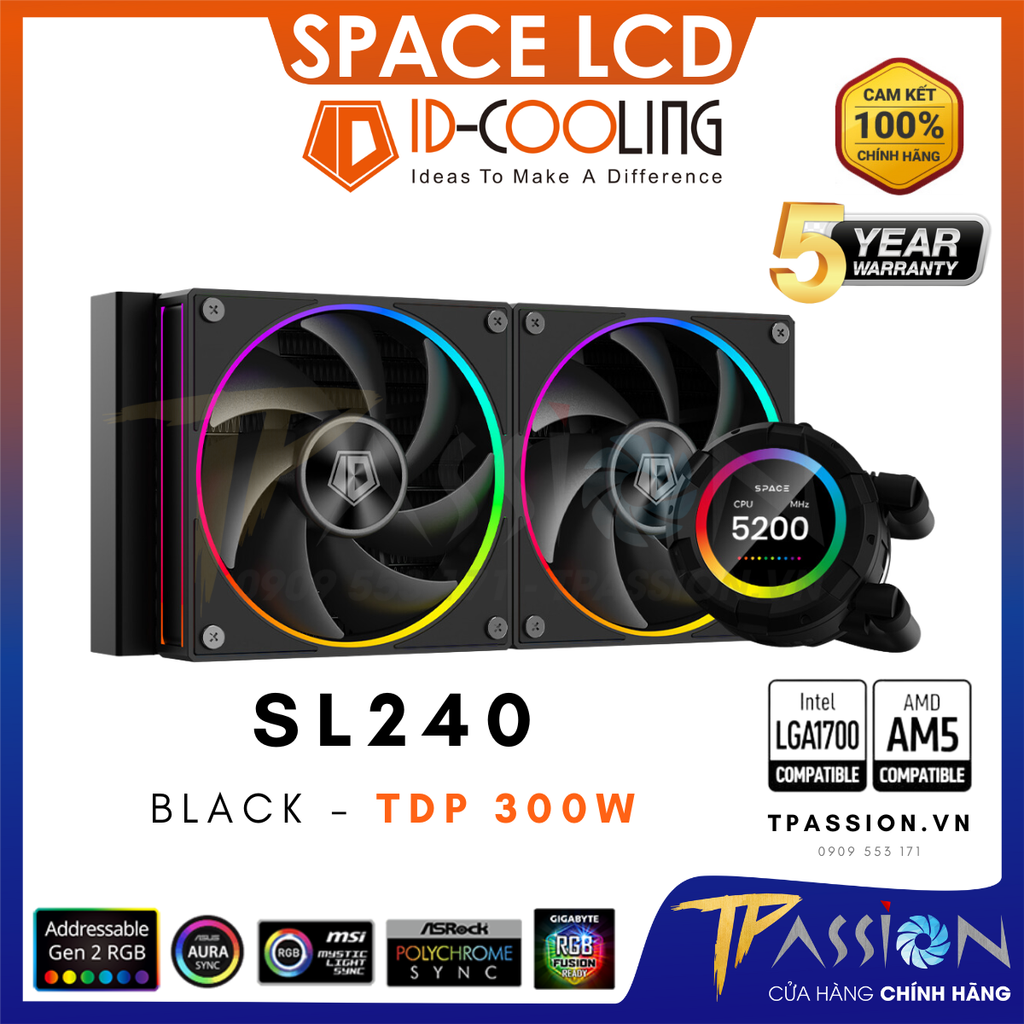 Tản nhiệt nước AIO CPU ID-COOLING SPACE LCD SL360 / SL240 ARGB BLACK / WHITE - Chính hãng BH 5 NĂM PWM, màn hình, LED 5v