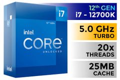 Bộ vi xử lý CPU Intel® Core™ i7 - 12700K (UP TO (3.8GHz turbo up to 5.0Ghz, 12 nhân 20 luồng, 25MB Cache, 125W) - Socket Intel LGA 1700/Alder Lake)