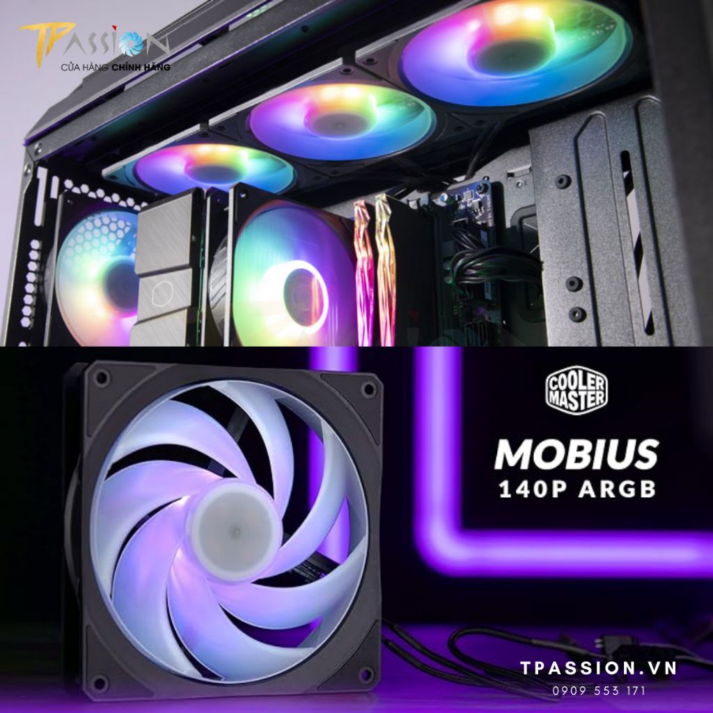 Quạt Fan Case 14cm Cooler Master MOBIUS 140P ARGB - Chính hãng, tản nhiệt tốc 1900RPM, PWM, LED 5V Rainbow Sync