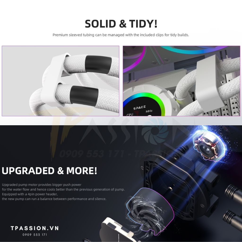Tản nhiệt nước AIO CPU ID-COOLING SPACE LCD SL360 / SL240 ARGB BLACK / WHITE - Chính hãng BH 5 NĂM PWM, màn hình, LED 5v