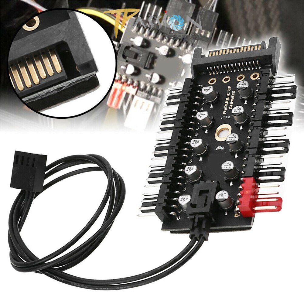 HUB ROG chia 10 cổng Fan Case 4 pin PWM có nguồn phụ SATA | MOLEX
