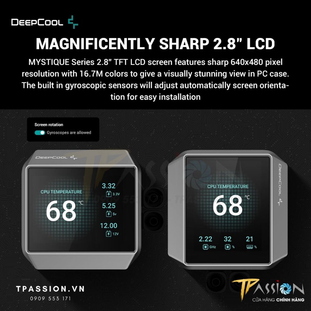 Tản nhiệt nước AIO CPU DEEPCOOL MYSTIQUE 240 | 360 MÀN HÌNH LCD - bơm LED ARGB 5V