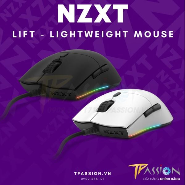 Chuột máy tính PC Gaming NZXT LIFT (White / Black) - Lightweight Symmetrical Mouse - Chính hãng, 16.000 DPI, có dây