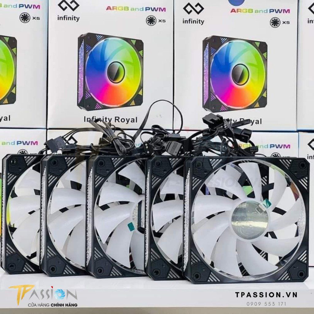 Quạt Fan case 12cm INFINITY ROYAL 5 ZONE LED AGRB - Chính hãng, daisy chain, PST, SYNC MAIN/HUB 3PIN 5V, Tản Nhiệt PWM