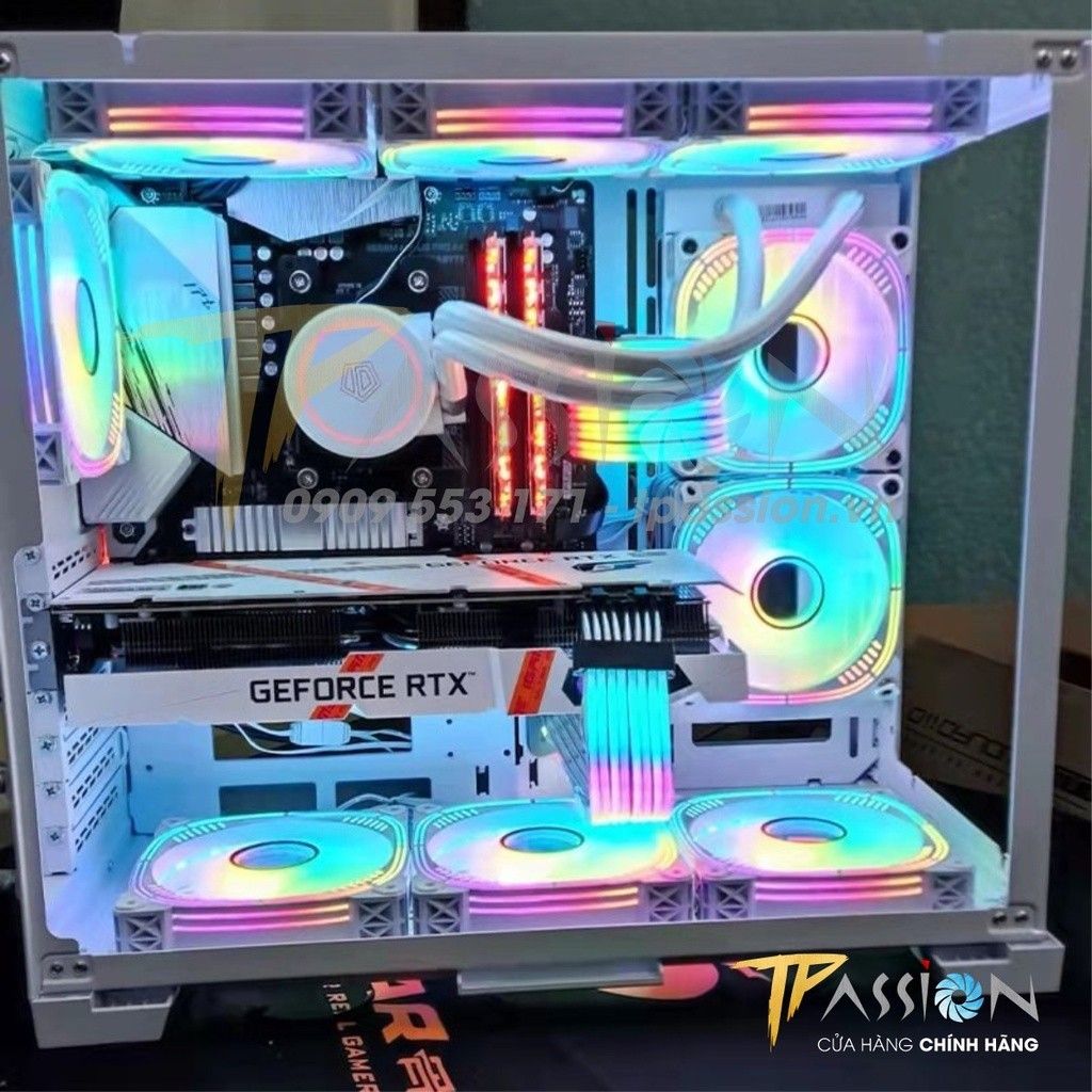 Quạt fan case 12cm NEEDMAX Ausen Prism II ARGB HALO LED vô cực, vòng ring - Chính hãng, PWM PST, tản nhiệt trắng hồng