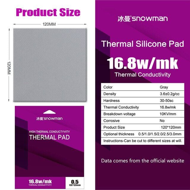 Miếng dán tản nhiệt SNOWMAN Thermal Pad 16.8W/mk | MDTN