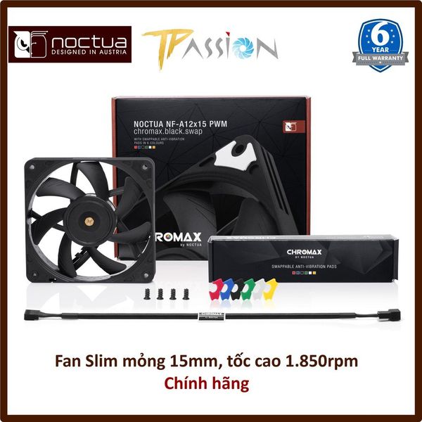 Quạt Fan Case 12cm Noctua NF-A12x15 PWM Chromax Black Swap Slim fan