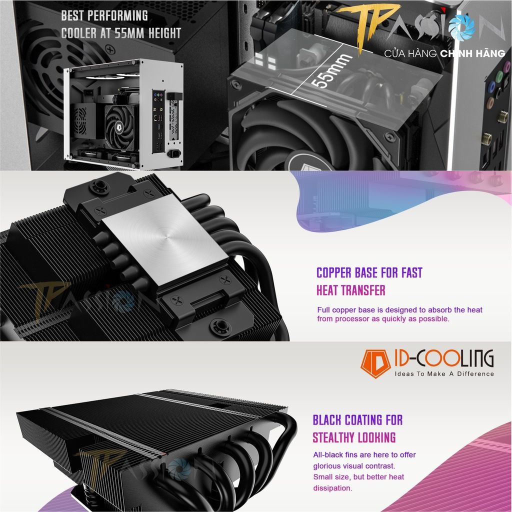 Tản nhiệt khí CPU ID-Cooling IS-55 BLACK | WHITE LED ARGB