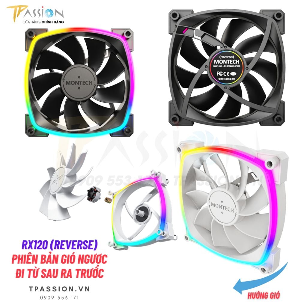 Quạt tản nhiệt Montech AX120 | RX120 PWM  |  REVERSE LED viền ARGB