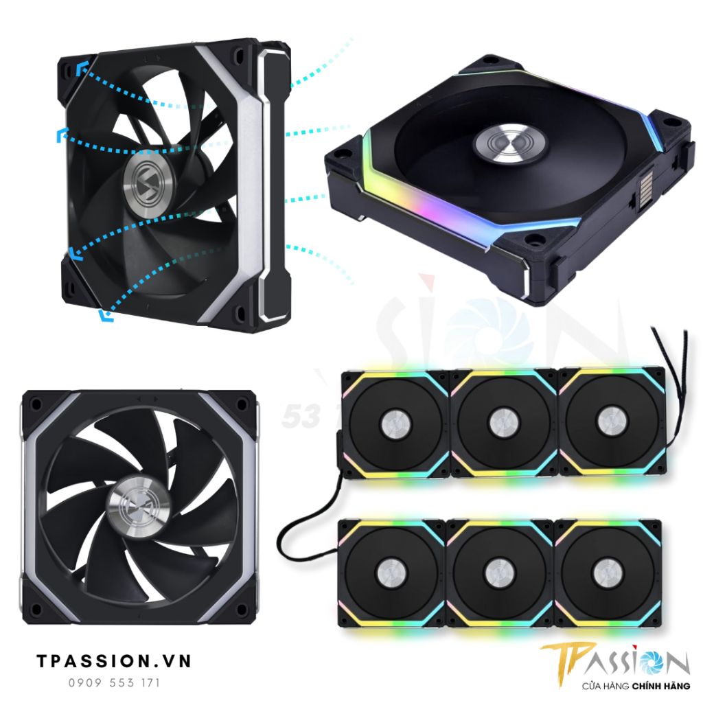 Quạt tản nhiệt LIAN LI UNI FAN SL120 V2 REVERSE BLADE - LED ARGB 5V - Chính hãng, Fan case 12cm hút, ghép nối không dây