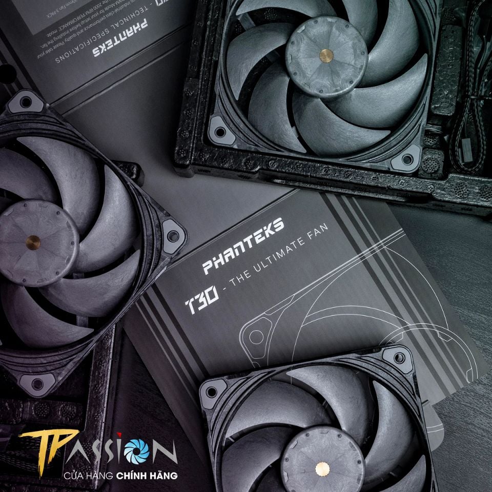 Quạt fan case 12CM PHANTEKS T30 - 120 3000RPM PWM - Chính hãng, Quạt tản nhiệt 4 Pin điều tốc, quay êm
