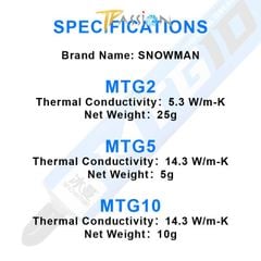 Keo tản nhiệt Snowman MTG5 (5g) | MTG10 (10g) | MTG2 (25g) hiệu suất 14.3W/mK