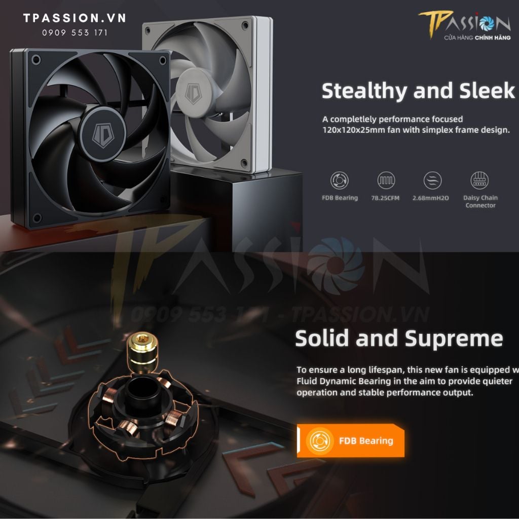 Quạt fan case 12cm ID-COOLING AF-125-K / AF-125-W (Tốc độ 2000RPM/ PWM PST)