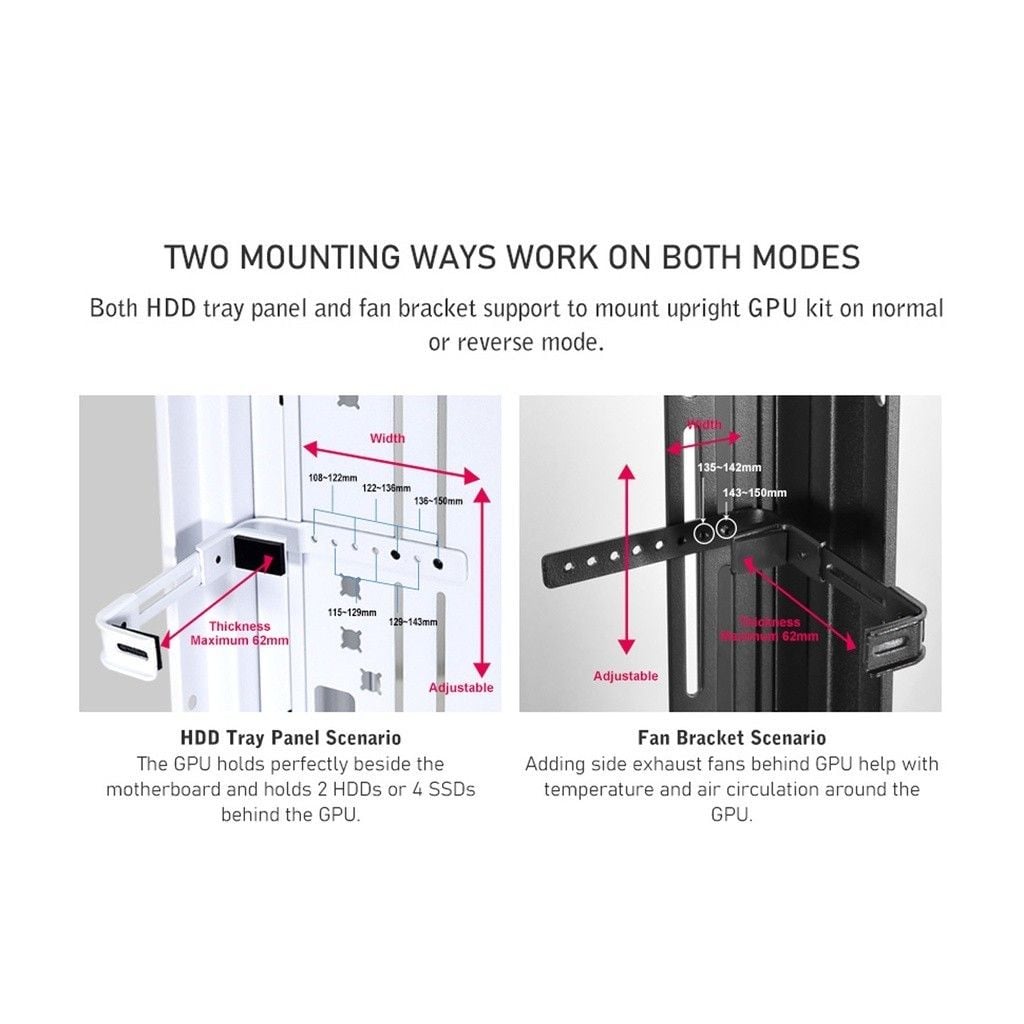 Bộ dựng đứng dọc VGA Lian Li O11DE-2X | 2W Upright GPU Kit cho case O11 Dynamic EVO kèm dây PCI-E 4.0 Riser - O11DE 2X