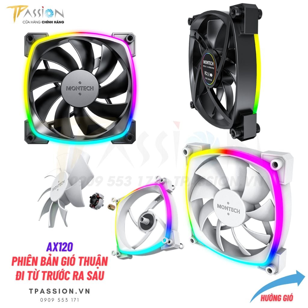 Quạt tản nhiệt Montech AX120 | RX120 PWM  |  REVERSE LED viền ARGB