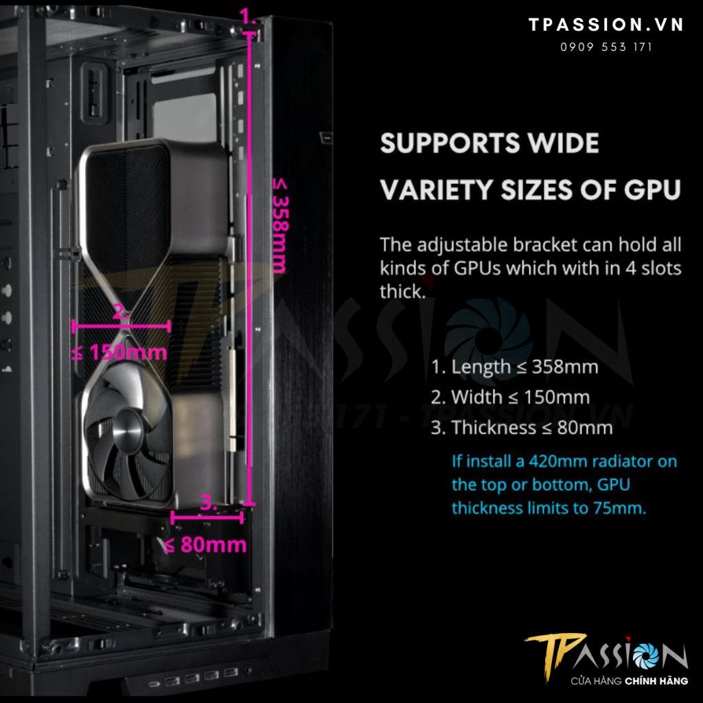 Khung dựng dọc VGA GPU Lian Li O11D EVO XL Upright GPU Bracket - Chính hãng, O11 Dynamic EVO XL card màn hình