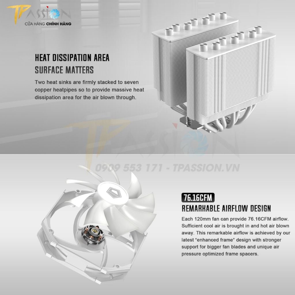 Tản nhiệt CPU ID-Cooling SE-207-XT SLIM BLACK / WHITE - Chính hãng, 7 ống đồng, sk 1700 SE 207