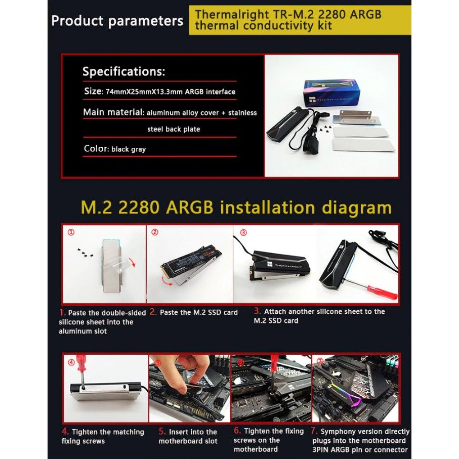 Tản nhiệt ổ cứng SSD Thermalright M2 2280 ARGB