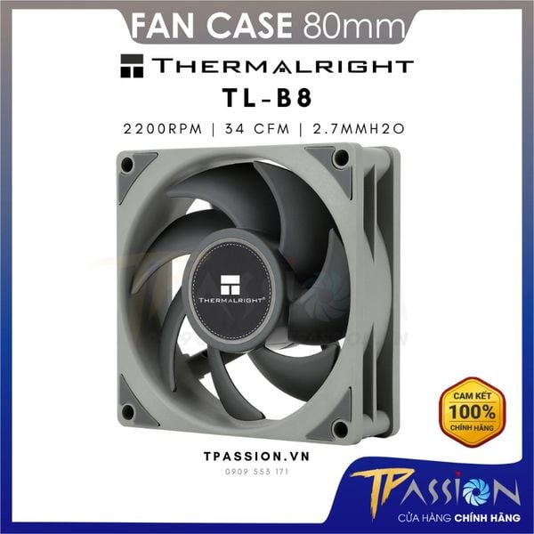 Quạt fan case 8cm THERMALRIGHT TL - B8 PWM - Chính hãng, sức gió tốt 2200rpm, hiệu năng tản nhiệt tốt, bền bỉ