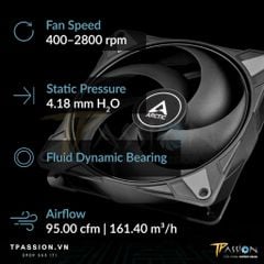 Quạt tản nhiệt Fan Case 14cm Arctic P14 Max Black / White - Chính hãng, tốc độ 2800 RPM, 140mm, điều tốc 4 Pin PWM