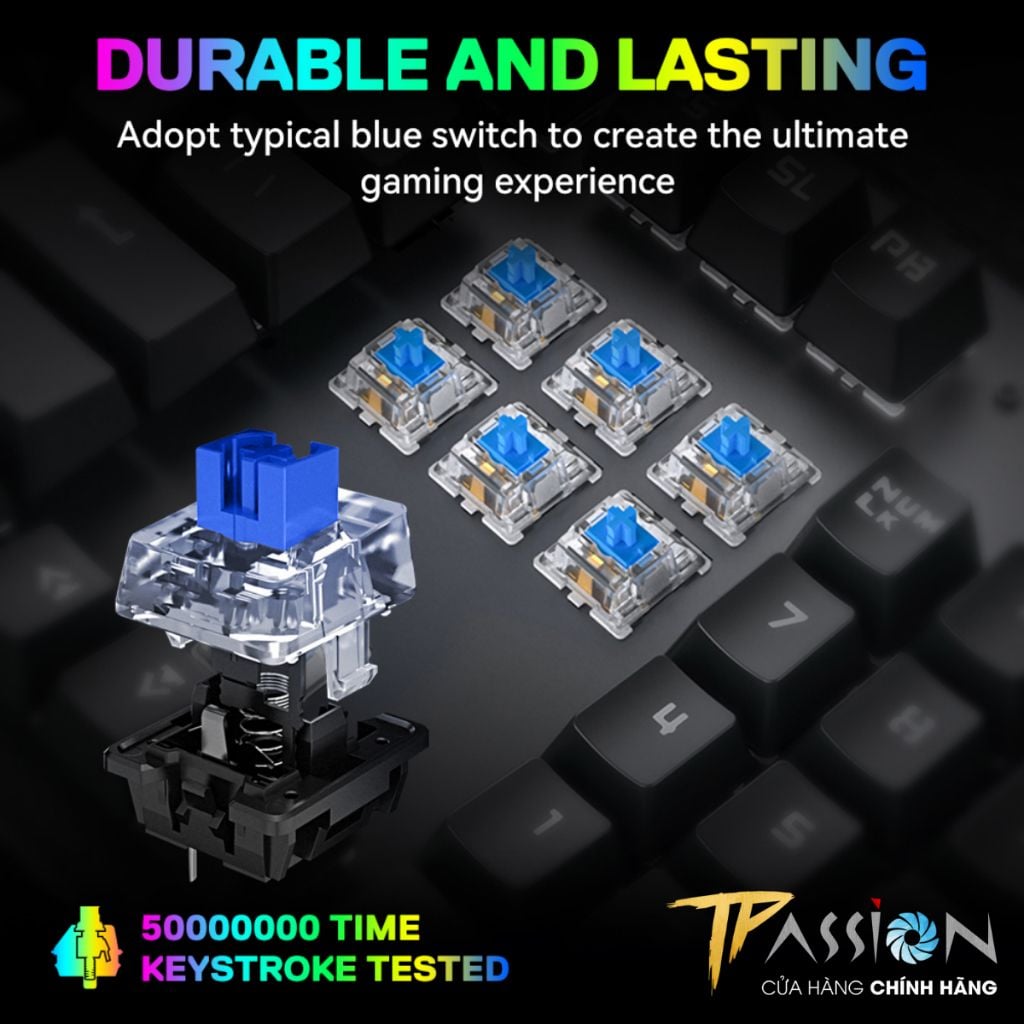 Bàn phím cơ Gaming LED RGB T-WOLF T17 Black - Chính Hãng, Keyboard 104 Key, Blue Switch, 20 Chế Độ LED Rainbow ARGB