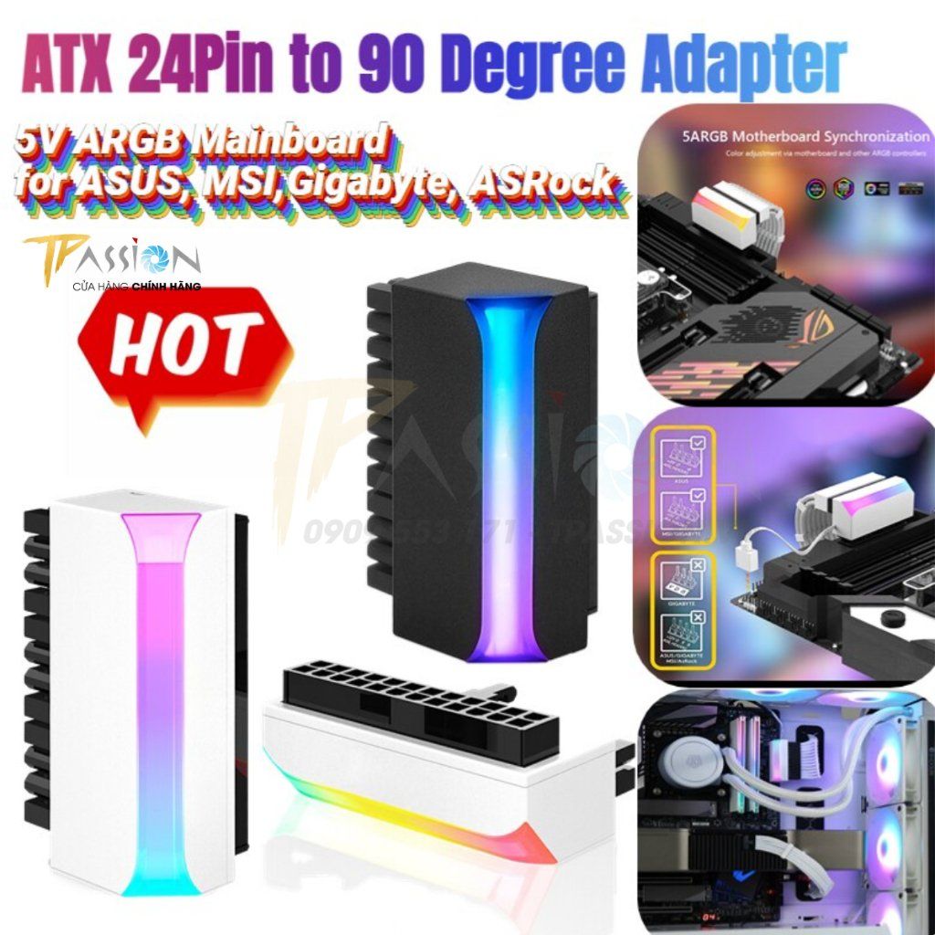 Cầu chuyển đảo góc / bẻ góc 90 độ cho dây nguồn 24 pin AX-05 V2 LED ARGB 5V 3pin đồng bộ mainboard - Chính hãng