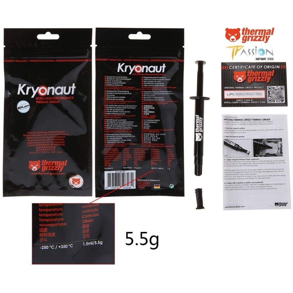 Keo tản nhiệt Thermal Grizzly Kryonaut - Hàng Đức - Có Serial QR check chính hãng | KEO GẤU
