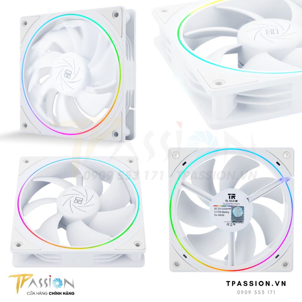 Bộ 3 quạt fan case Thermalright TL S12 / TL S12W / TL S12W S LED ARGB -Tản nhiệt 12cm Pa 120, aqua elite, sync main hub