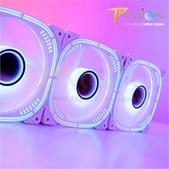 Quạt fan case 12cm NEEDMAX Ausen Prism II ARGB HALO LED vô cực, vòng ring - Chính hãng, PWM PST, tản nhiệt trắng hồng