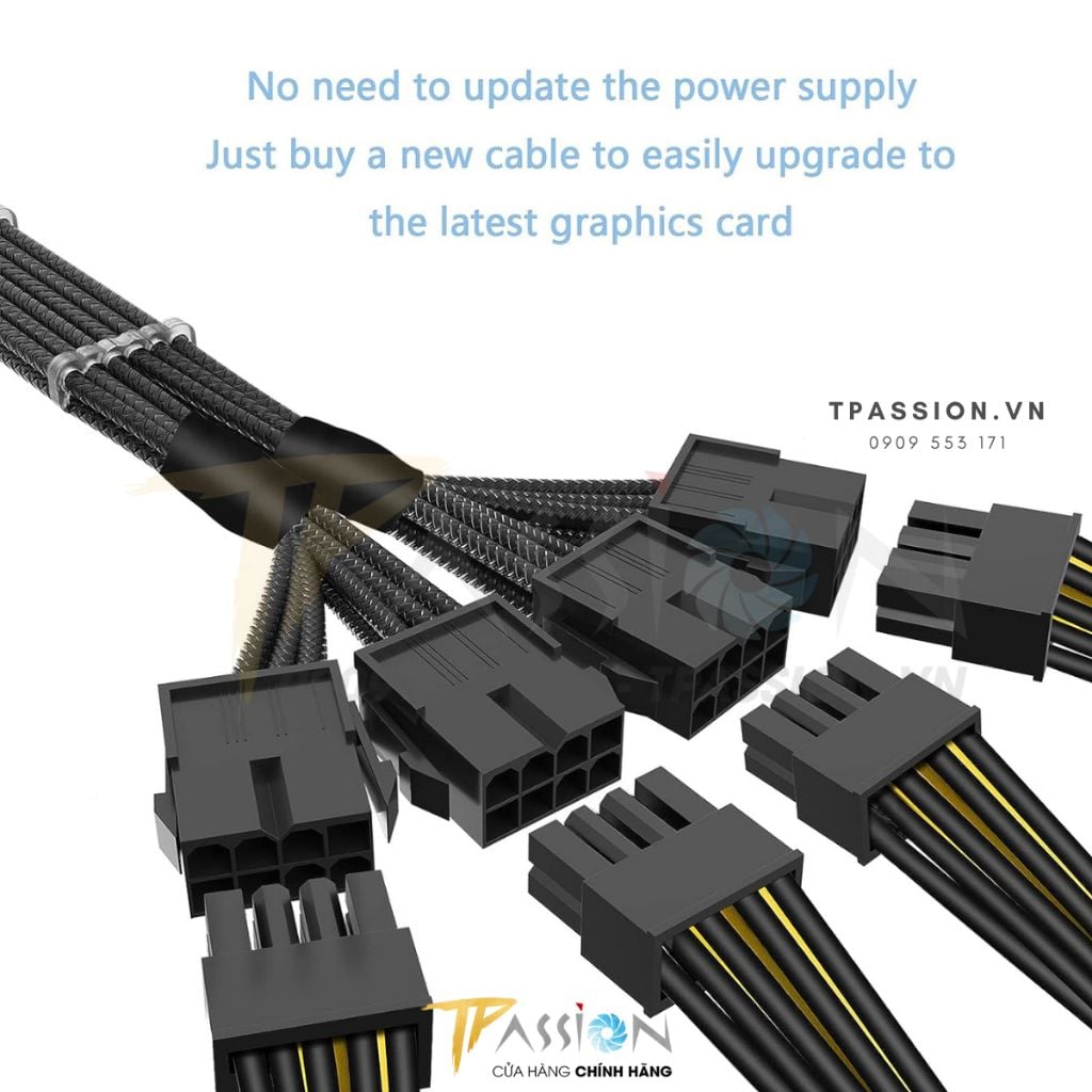 Dây Nguồn Bọc Lưới Nối Dài VGA PCIe 5.0 TEUCER - GPU RTX 3090ti/4090/4080/4070, 12 + 4 pin 12VHPWR 600W, chuẩn 16AWG