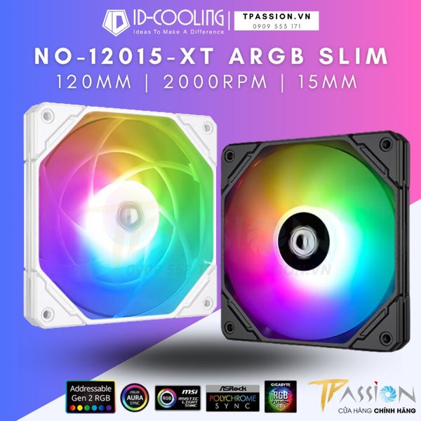 Quạt tản nhiệt fan case 12cm ID-Cooling NO-12015-XT ARGB | Trắng - Slim fan 15mm, tốc 2000rpm, điều tốc PWM, sync LED 5V