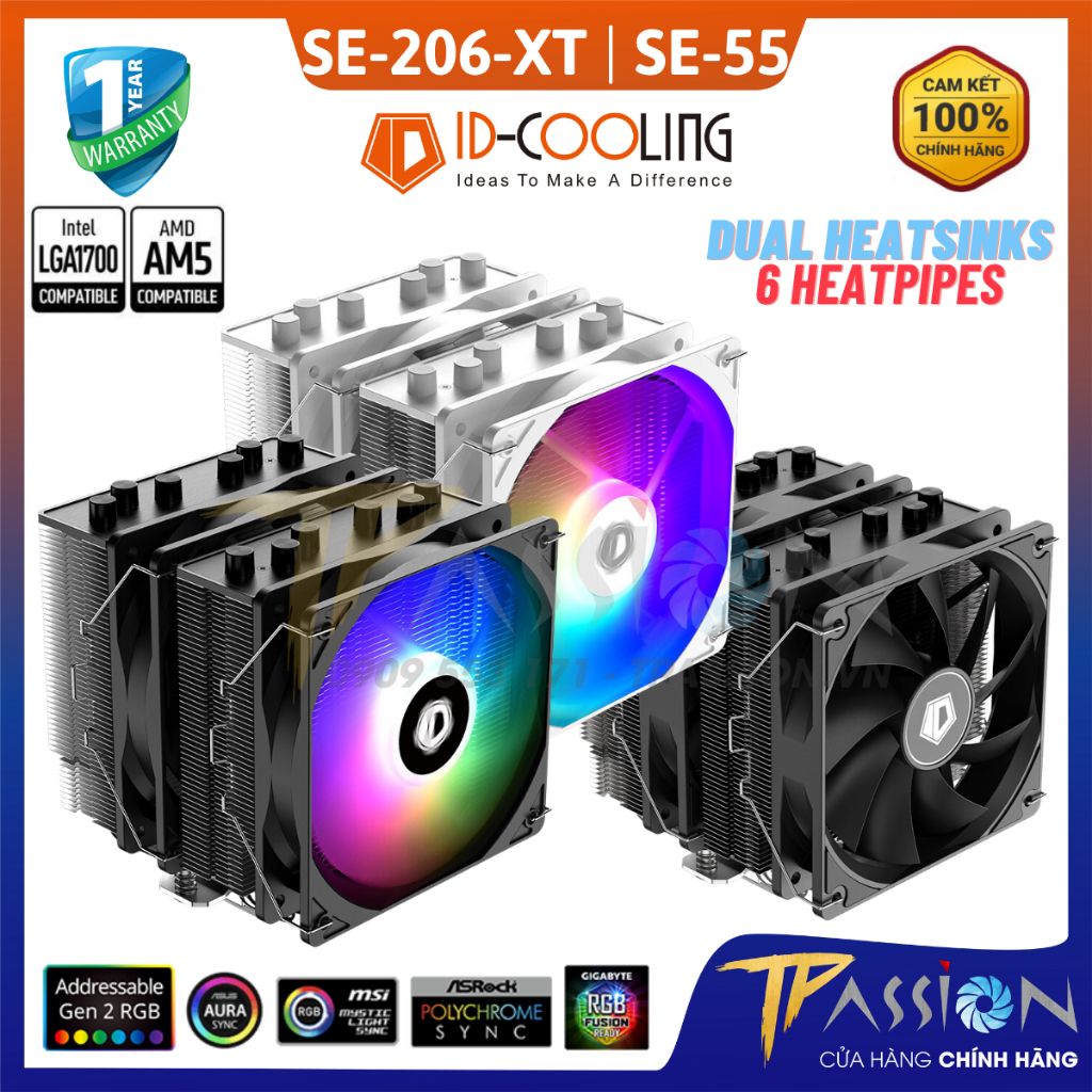 Tản nhiệt khí CPU ID-Cooling SE-206-XT  - Chính hãng, 6 ống đồng, sk 1700 SE 55