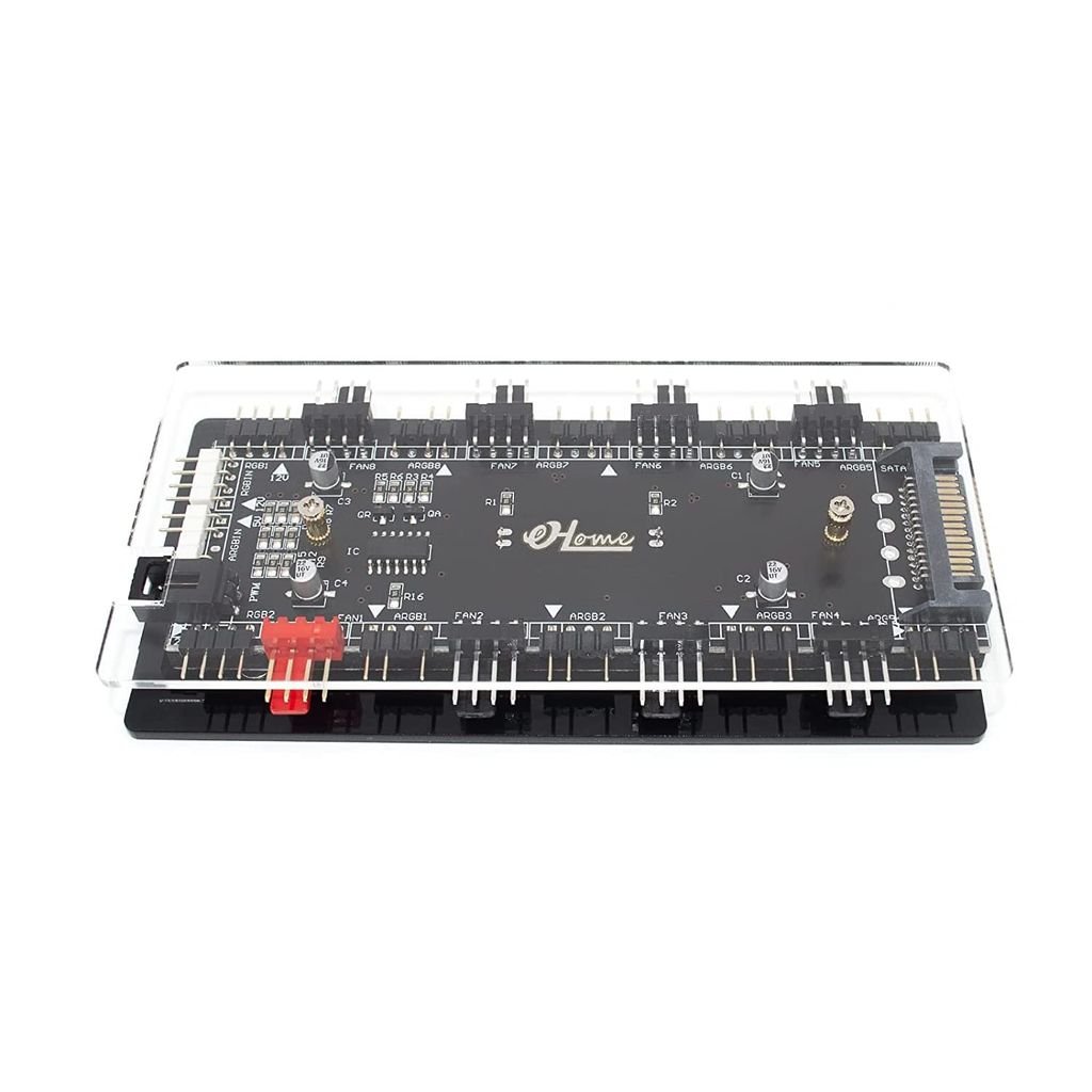 Bộ chuyển đổi LED 5V ARGB 12V RGB kết hợp 4Pin PWM 8 cổng – Fan Hub Converter 12V RGB về 5V ARGB PWM tích hợp