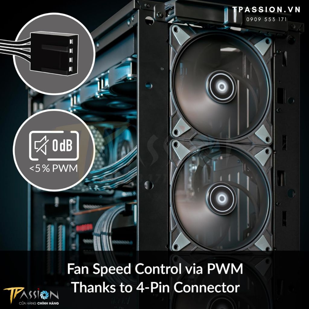 Quạt tản nhiệt Fan Case 14cm Arctic P14 Max Black / White - Chính hãng, tốc độ 2800 RPM, 140mm, điều tốc 4 Pin PWM