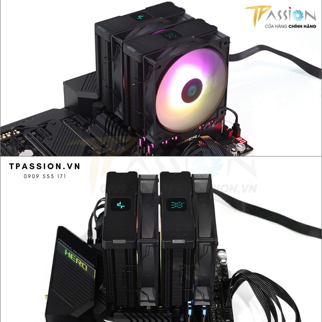 Tản nhiệt khí CPU DEEPCOOL AG620 DIGITAL / AG620 DIGITAL LED ARGB - Hiển thị nhiệt độ - Chính hãng, 2 tháp, 6 ống đồng