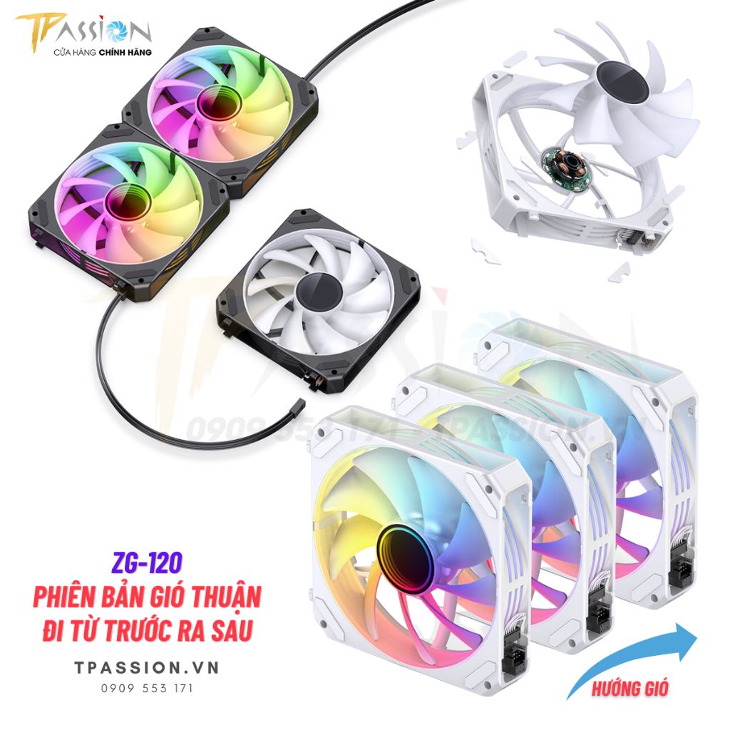 Quạt tản nhiệt JONSBO ZG - 120 / 120B /120W / REVERSE LED ARGB 5V - Ghép nối không dây, PWM