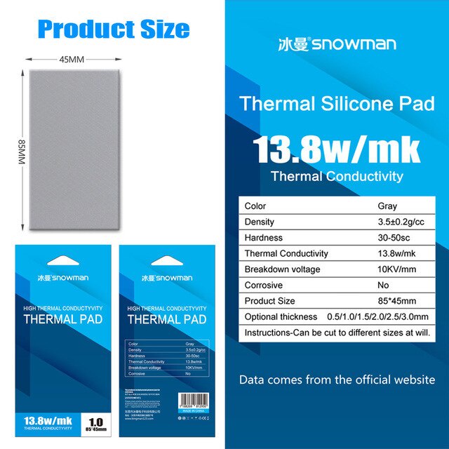 Miếng dán tản nhiệt SNOWMAN Thermal Pad 16.8W/mk Chính hãng, CPU, VG