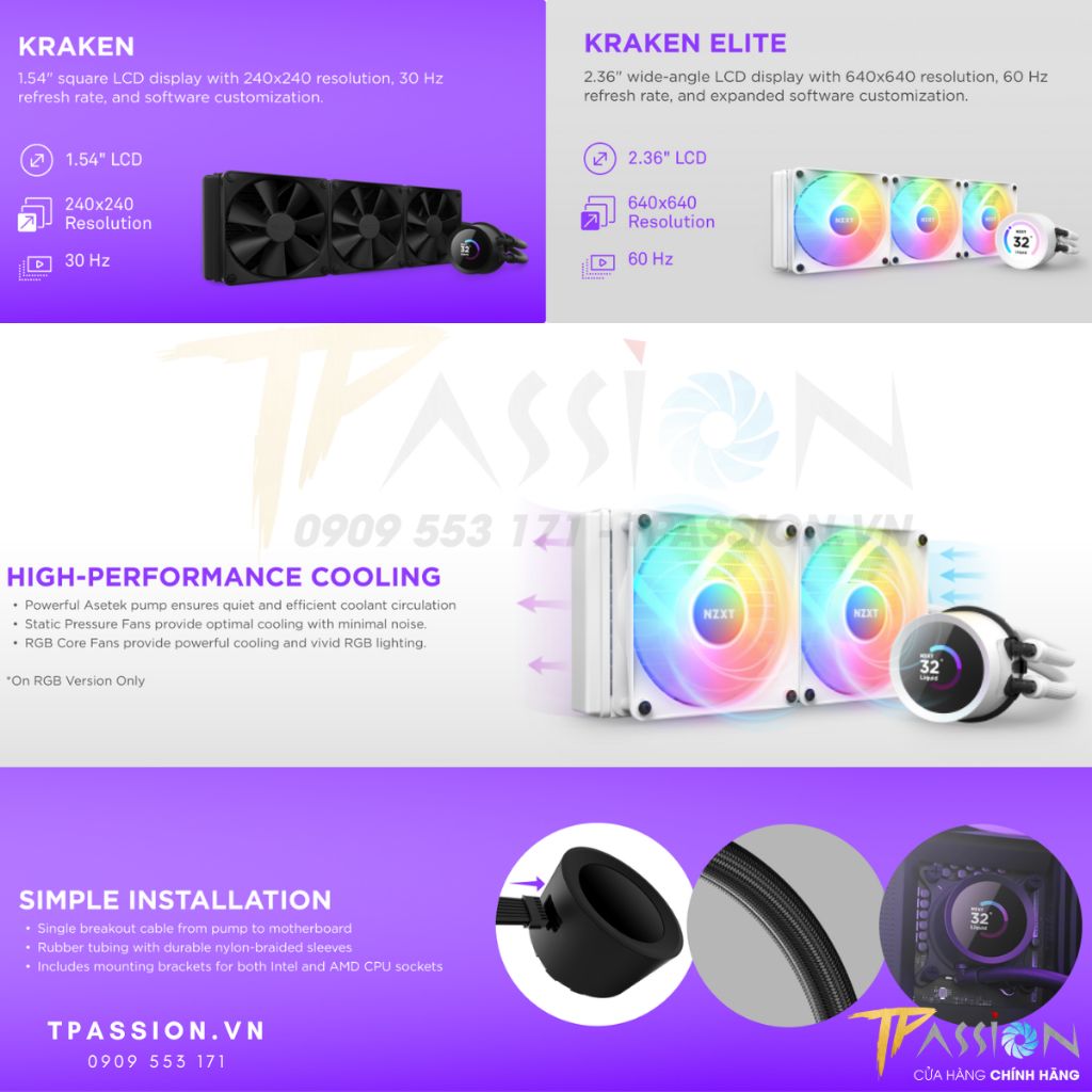Tản nhiệt nước AIO CPU NZXT KRAKEN ELITE 360 RGB / 360 RGB (Black / White)  - Chính hãng BH 6 năm