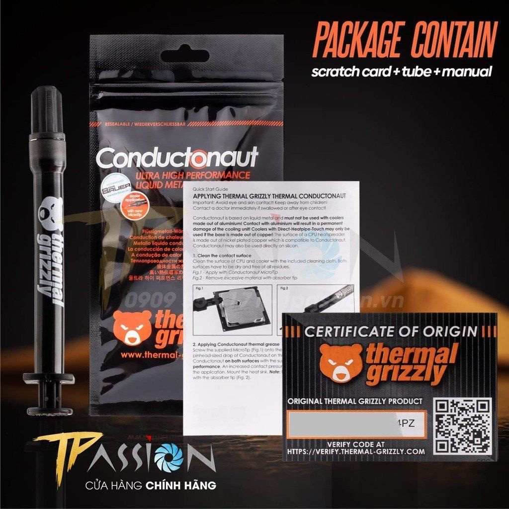 Keo tản nhiệt CPU Thermal Grizzly Conductonaut 1g | kim loại lỏng | KEO GẤU