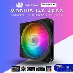 Quạt Fan Case 14cm Cooler Master MOBIUS 140P ARGB - Chính hãng, tản nhiệt tốc 1900RPM, PWM, LED 5V Rainbow Sync