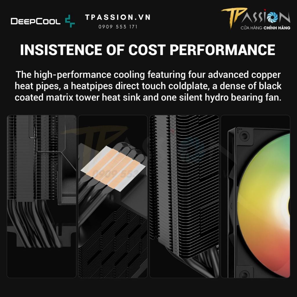 Tản nhiệt khí CPU DEEPCOOL AG400 DIGITAL / AG400 BK WH DIGITAL LED ARGB - Hiển thị nhiệt độ - Chính hãng, 4 ống đồng