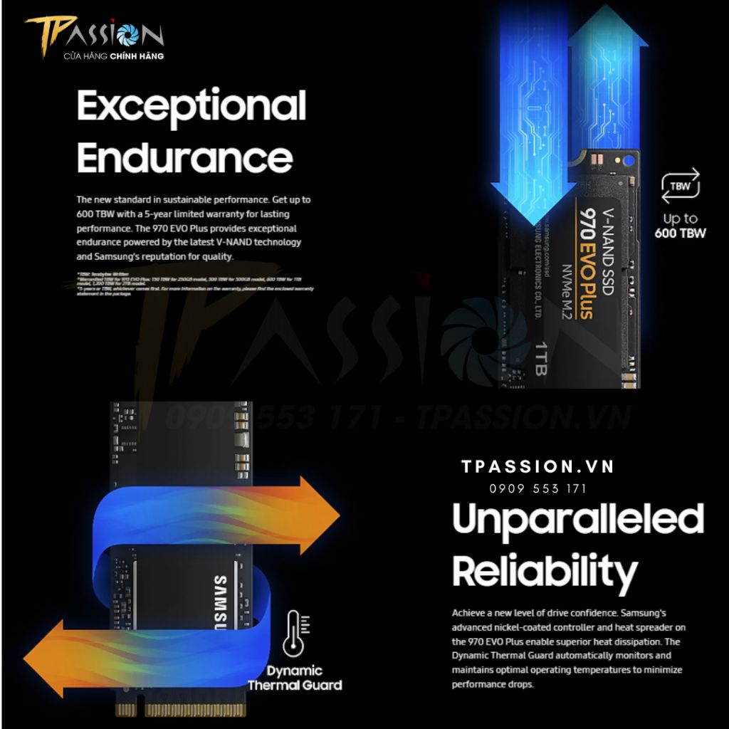 Ổ Cứng SSD Samsung 970 EVO Plus 500GB / 1TB / 2TB M2 2280 PCIe NVMe Gen 3×4 - Chính Hãng, 980 990 MZ-V7S500B 1T0B 2T0B