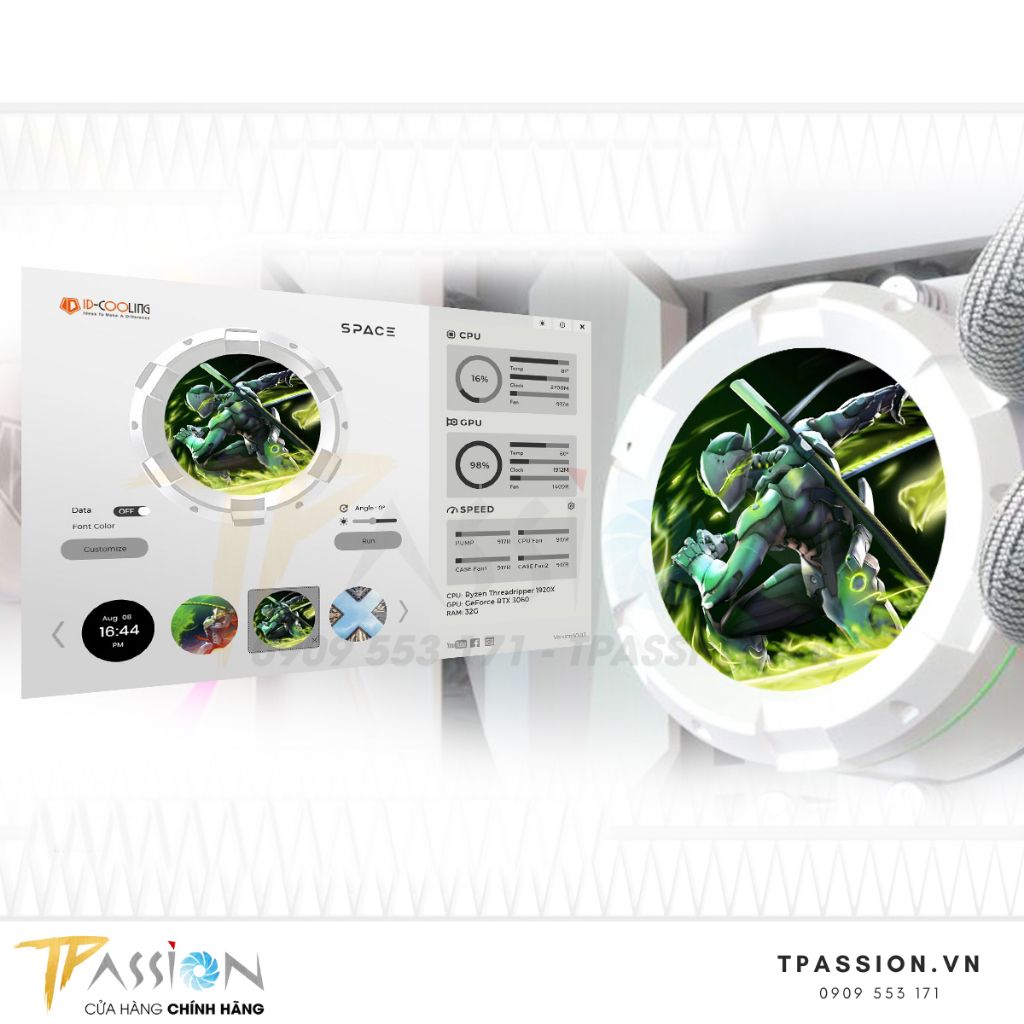 Tản nhiệt nước AIO CPU ID-COOLING SPACE LCD SL360 / SL240 ARGB BLACK / WHITE - Chính hãng BH 5 NĂM PWM, màn hình, LED 5v