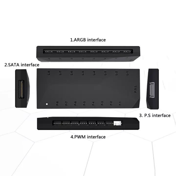 Fan Hub ID-Cooling HA-02 ARGB kết hợp 8 cổng PWM và 8 cổng LED ARGB 3 Pin 5V