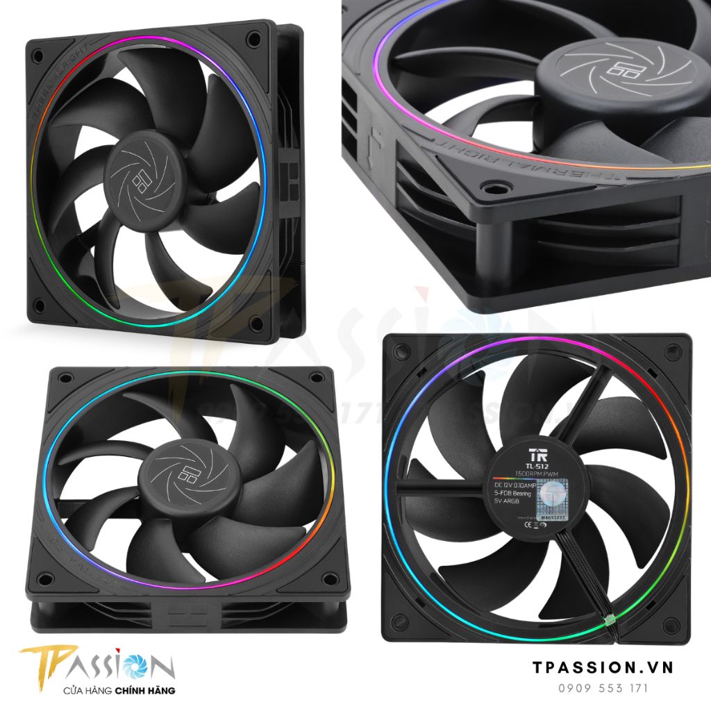 Bộ 3 quạt fan case Thermalright TL S12 / TL S12W / TL S12W S LED ARGB -Tản nhiệt 12cm Pa 120, aqua elite, sync main hub